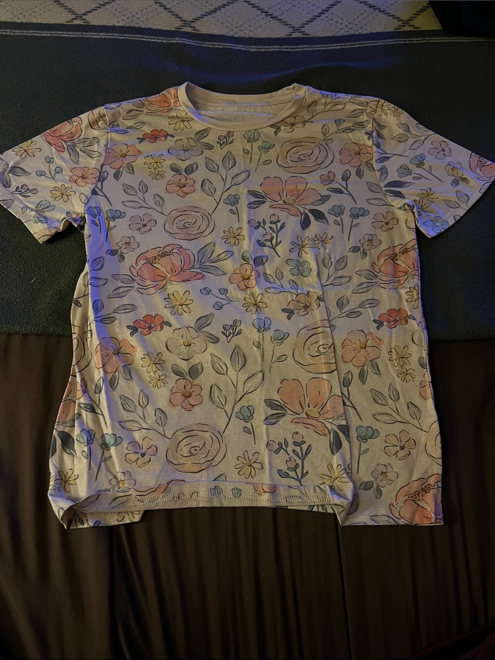 Floral Tee in Pastel Pink and Blue